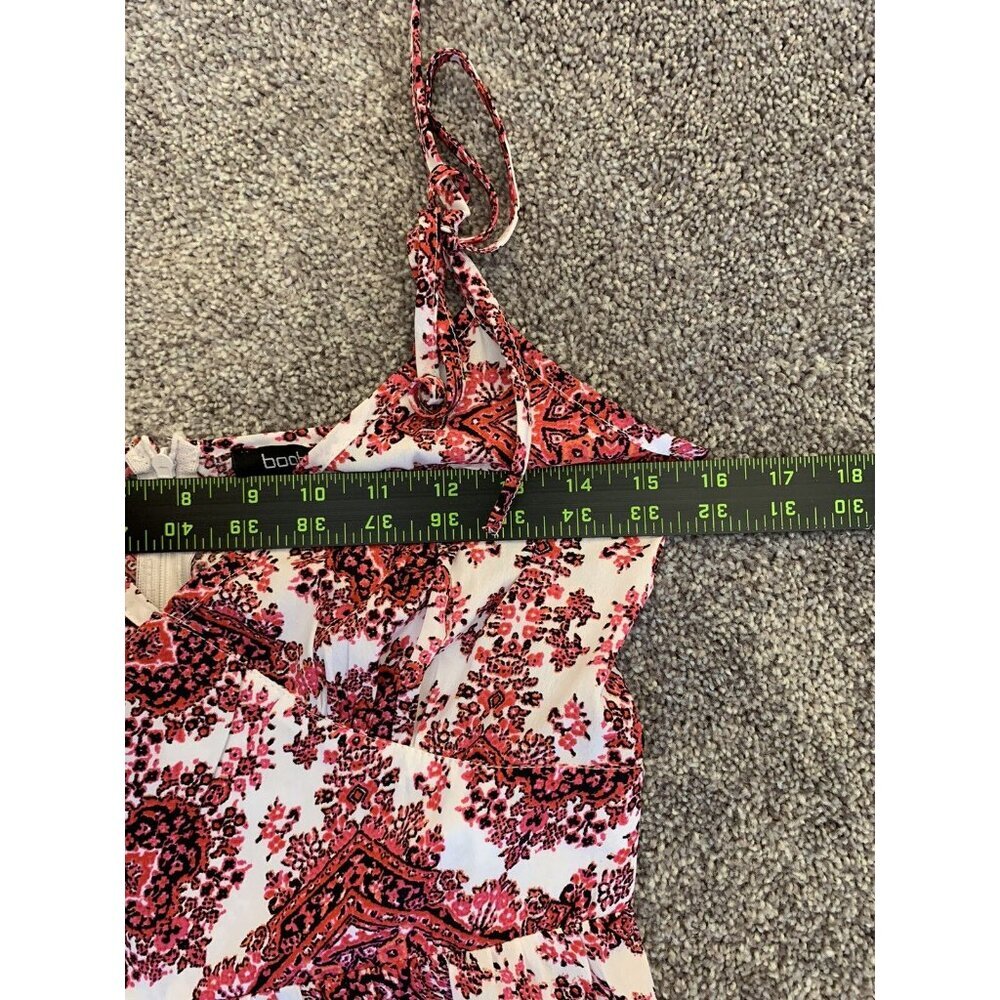 Boohoo Women’s Jumpsuit Size 4 Red White Back Zipper V-Neck Spaghetti Straps GUC - Picture 7 of 11